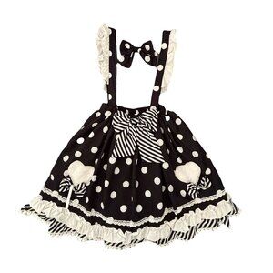 Size L--Black dot flully love removedble strap skirt